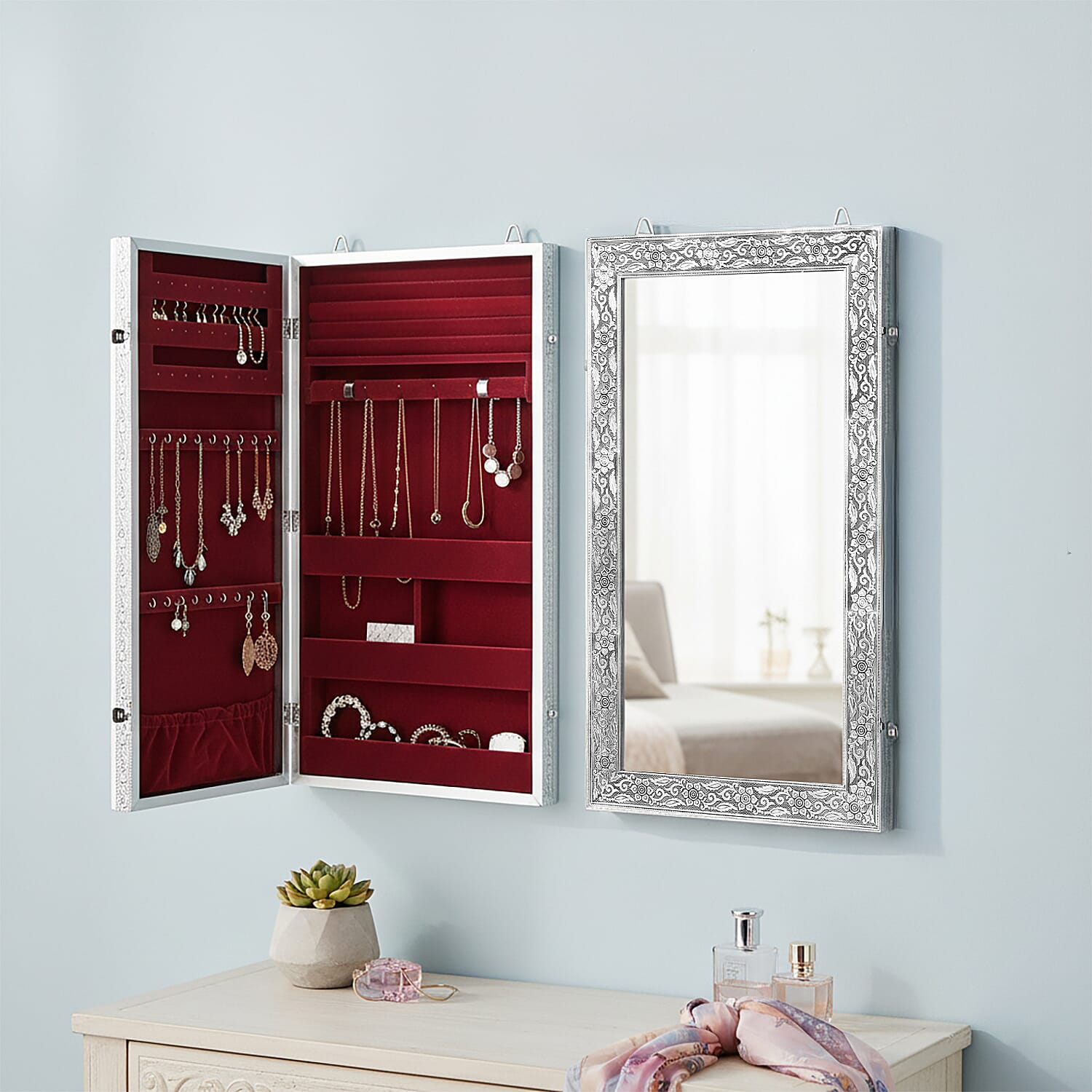 Livmore Handmade Oxidized Wall Mount Jewellery Organizer (Size 55x33x8 cm) - Maroon 8448596 2
