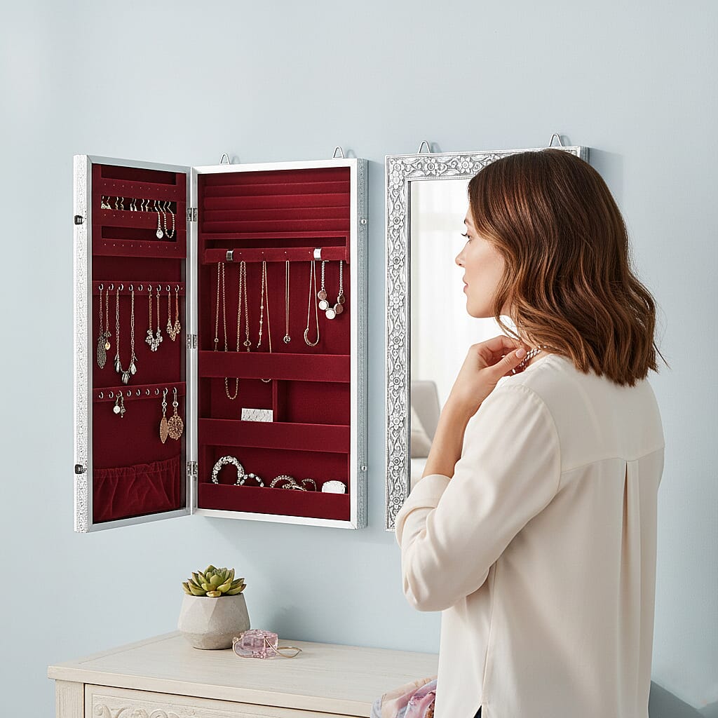 Livmore Handmade Oxidized Wall Mount Jewellery Organizer (Size 55x33x8 cm) - Maroon 8448596 3