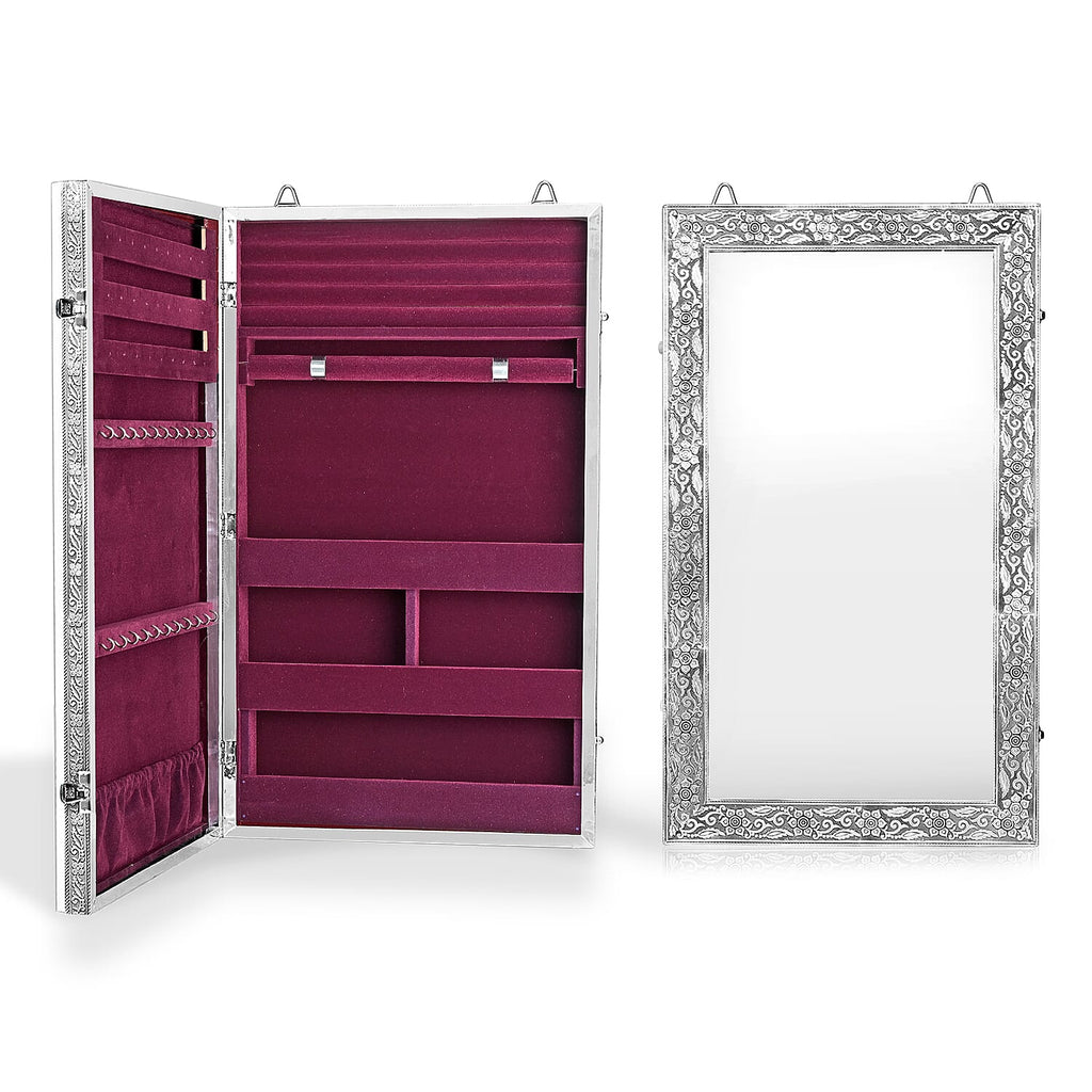 Livmore Handmade Oxidized Wall Mount Jewellery Organizer (Size 55x33x8 cm) - Maroon