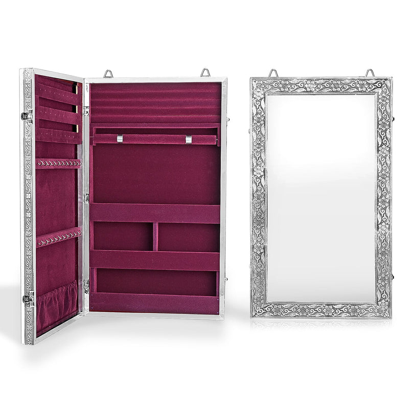 Livmore Handmade Oxidized Wall Mount Jewellery Organizer (Size 55x33x8 cm) - Maroon