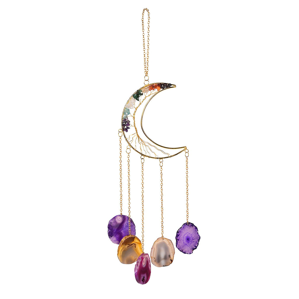 Livmore Gemstone Tree of Life & Agate Stone Moon Hanging (35 to 40cm) - Multi Colour