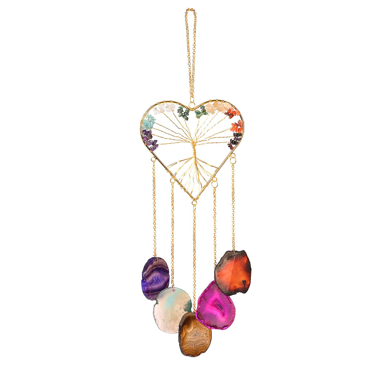 Livmore Gemstone Tree of Life &amp; Agate Stone Heart Hanging (35 to 40cm) - Multi Colour 8285641 0