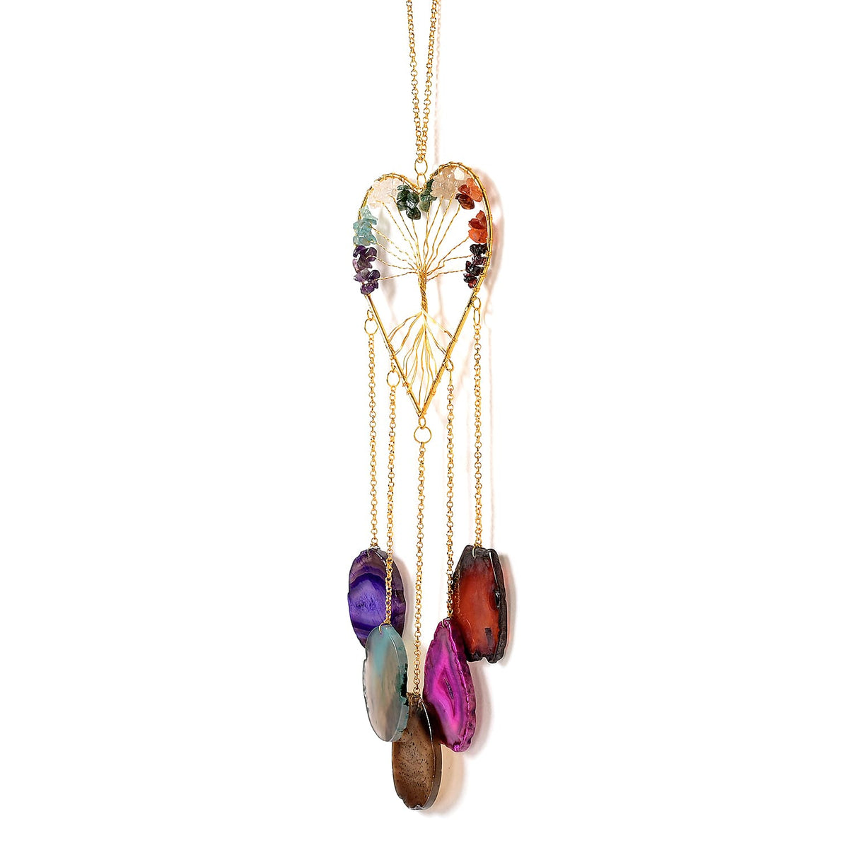 Livmore Gemstone Tree of Life &amp; Agate Stone Heart Hanging (35 to 40cm) - Multi Colour 8285641 3