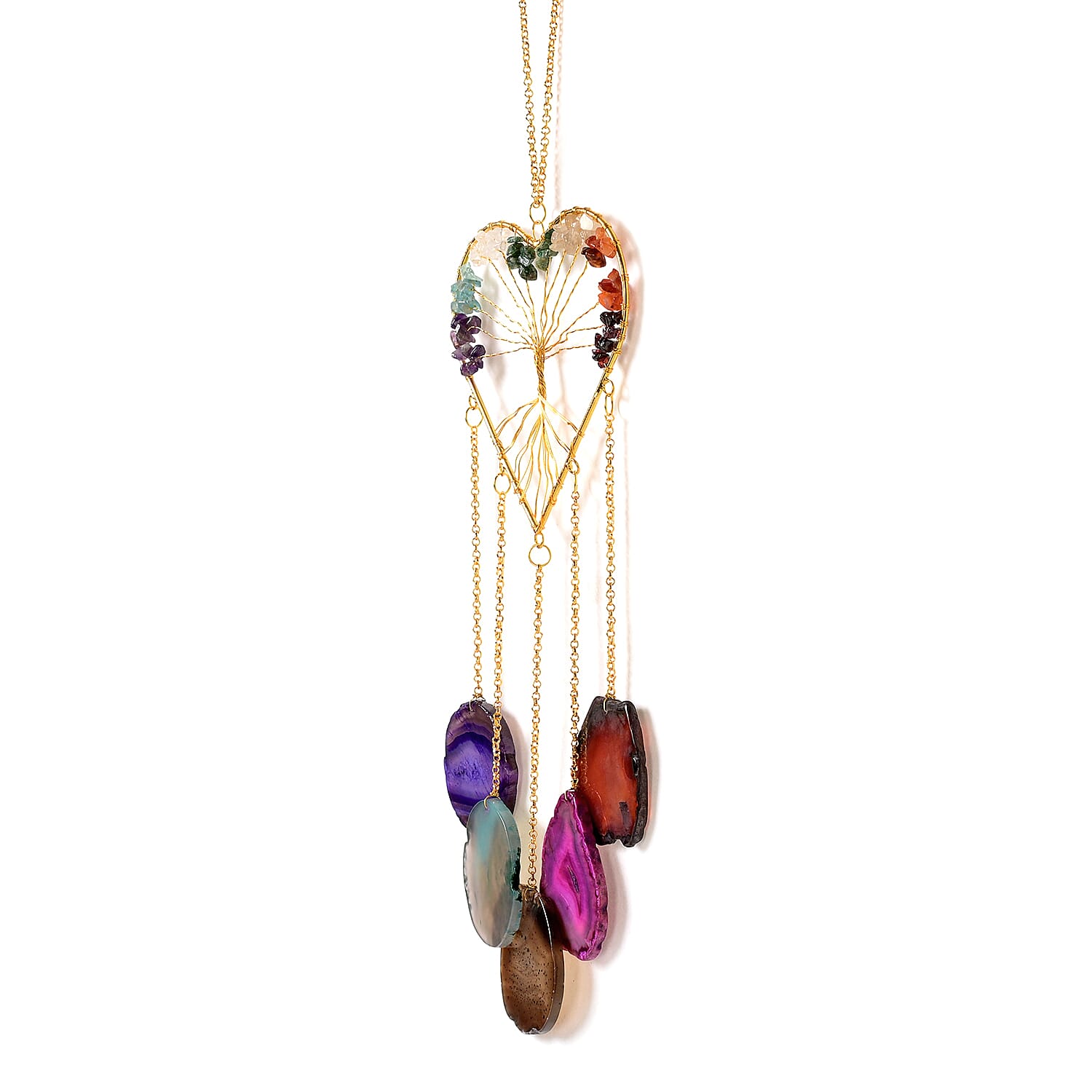 Livmore Gemstone Tree of Life &amp; Agate Stone Heart Hanging (35 to 40cm) - Multi Colour 8285641 3