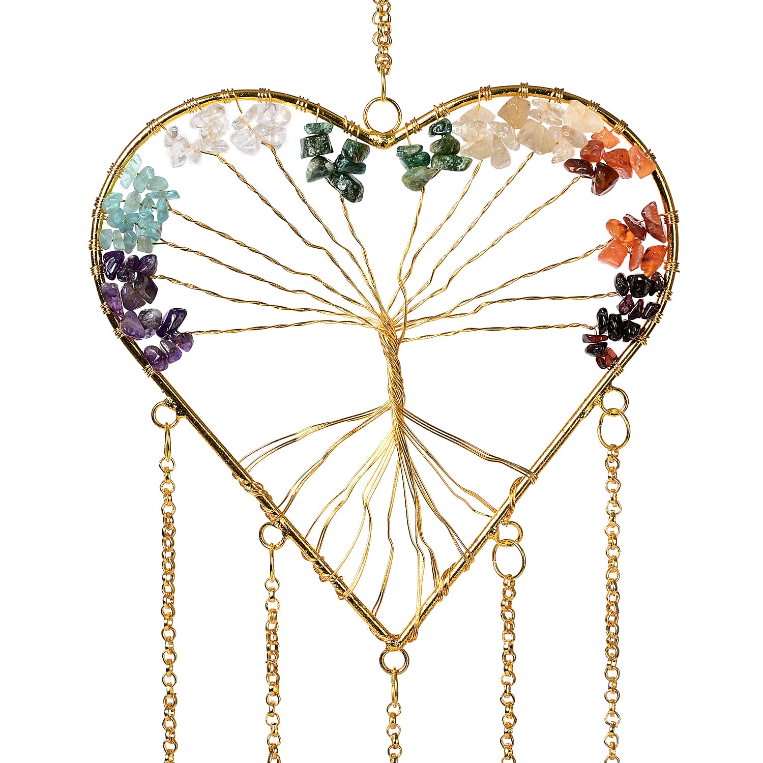 Livmore Gemstone Tree of Life &amp; Agate Stone Heart Hanging (35 to 40cm) - Multi Colour 8285641 4
