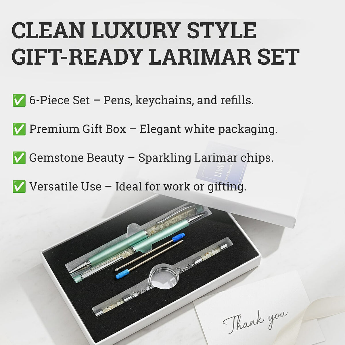 LIVMORE Larimar Gemstone Pen Set with 2 Keychains and 2 Refills - Blue 8242161 3