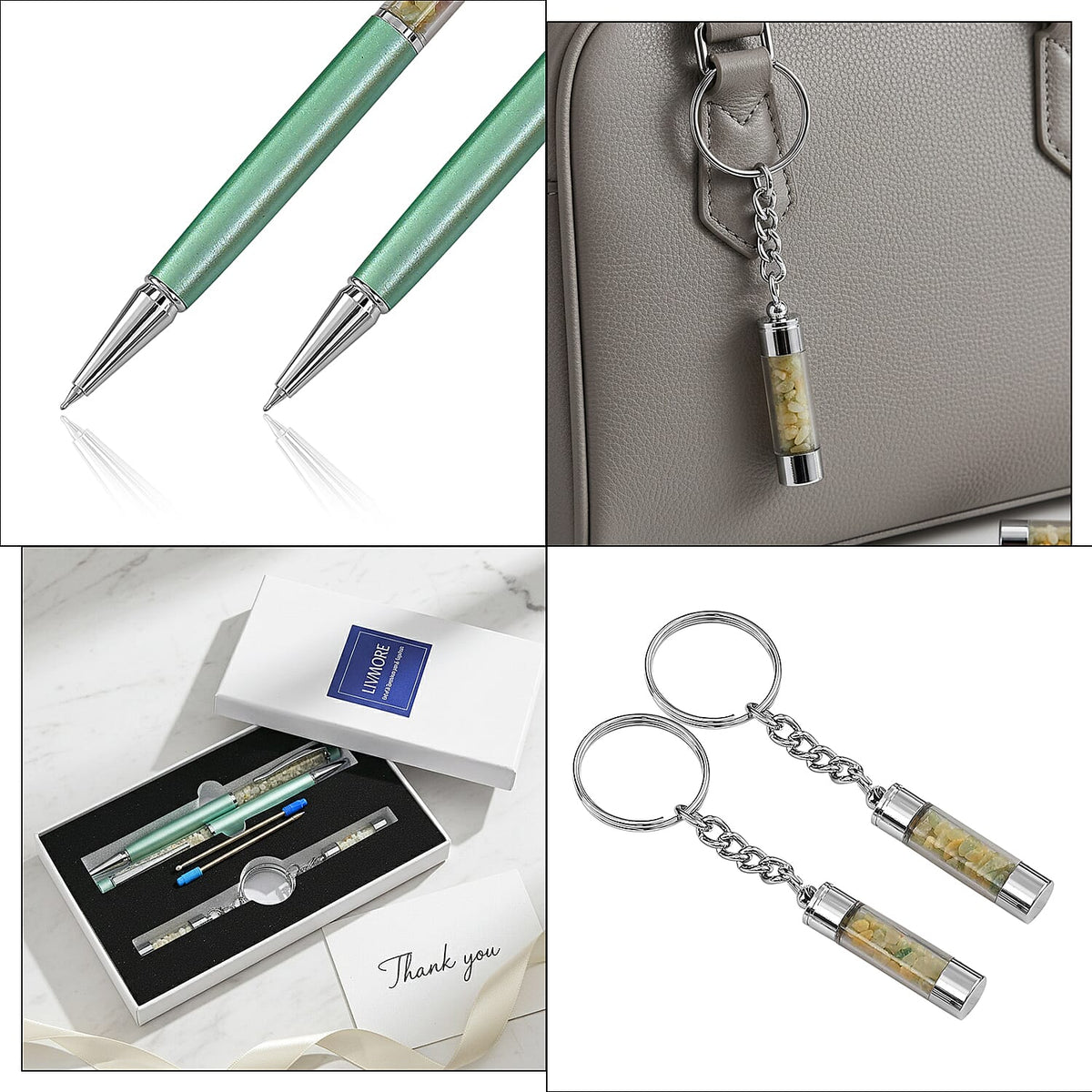 LIVMORE Larimar Gemstone Pen Set with 2 Keychains and 2 Refills - Blue 8242161 6