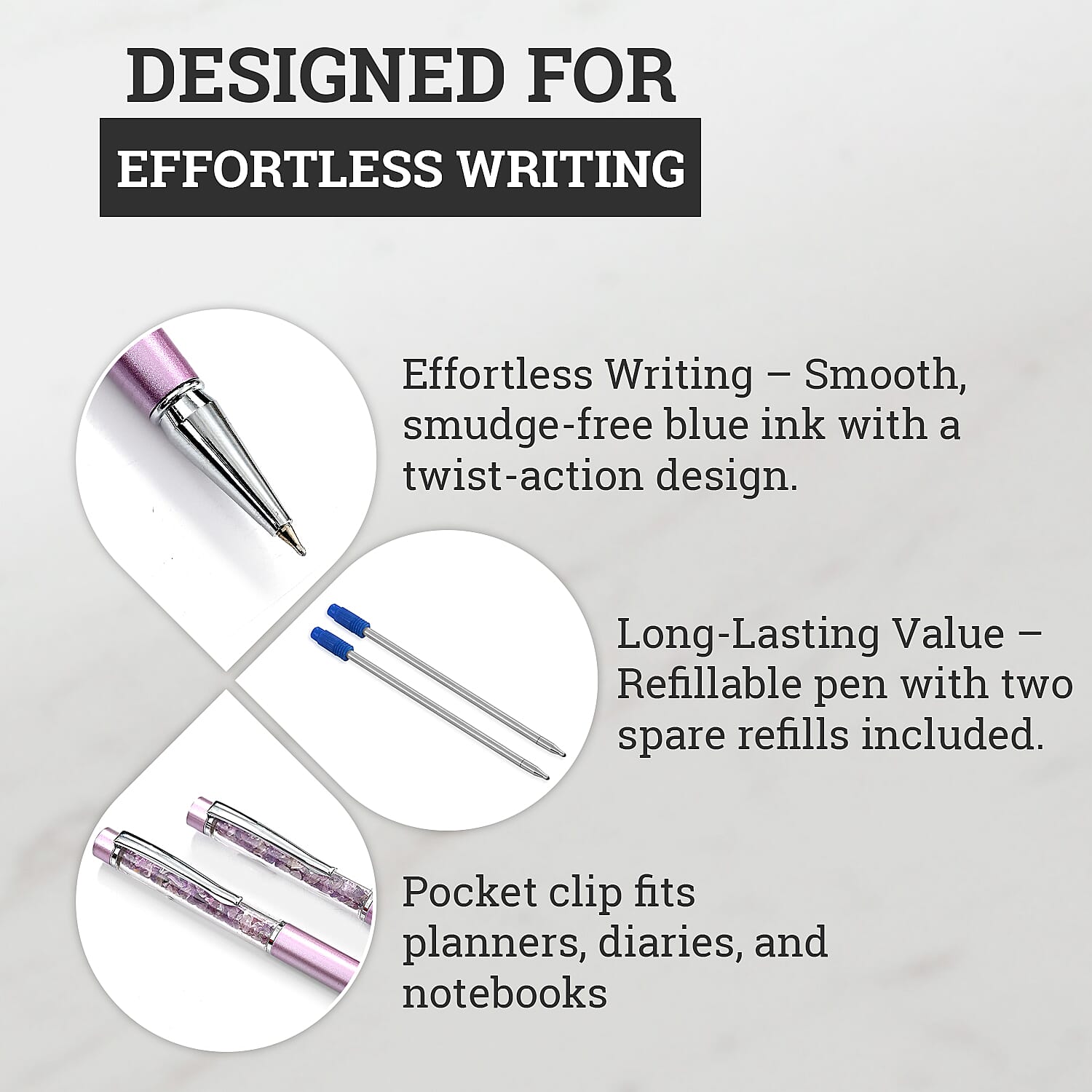 LIVMORE Luxury Set of 2 Amethyst Filled Pens With Refills and 2 Amethyst Filled Key Chains- Charms 8242164 4