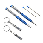 LIVMORE Luxury Set of 2 Sodalite Filled Pens With Refills and 2 Amethyst Filled Key Chains- Charms