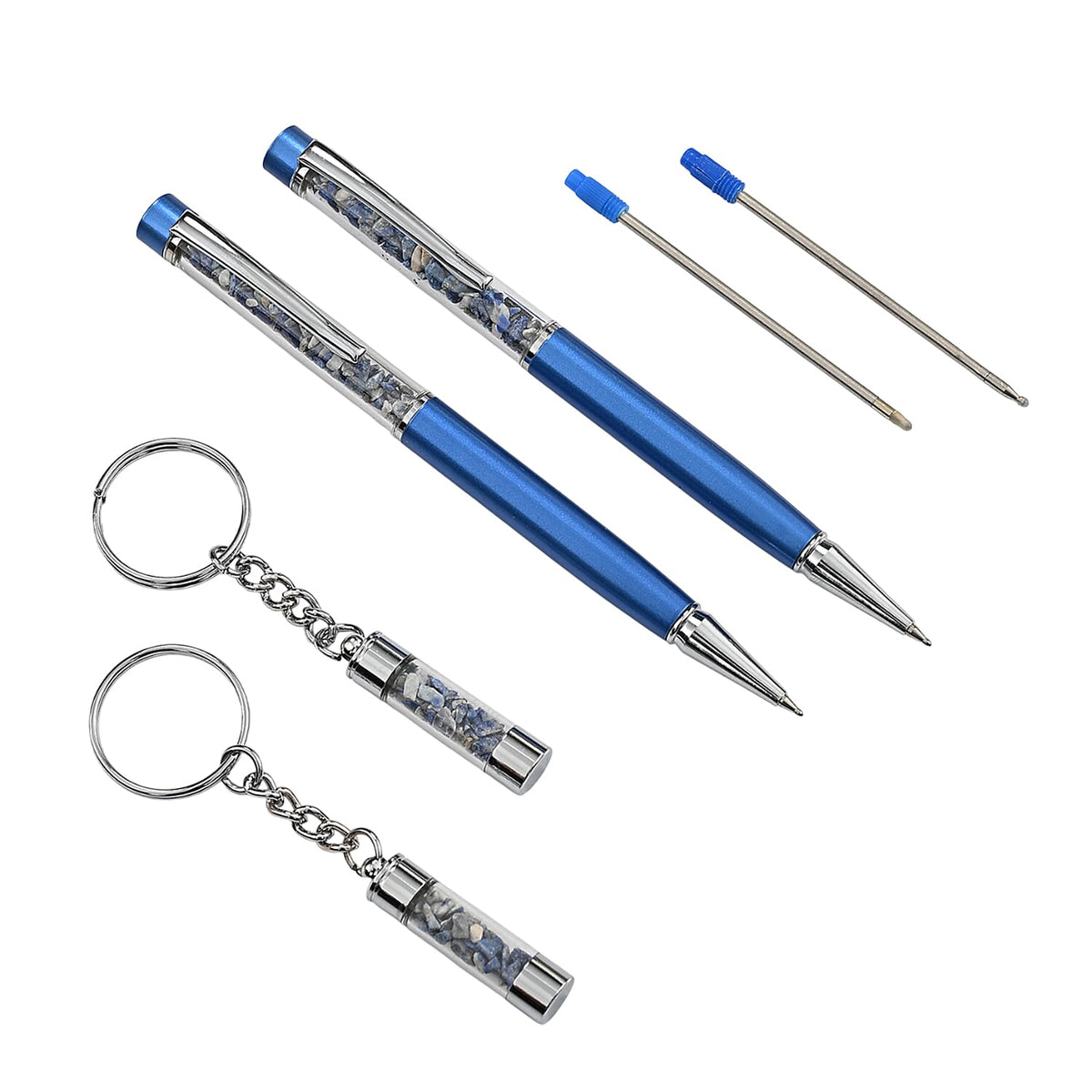 LIVMORE Luxury Set of 2 Sodalite Filled Pens With Refills and 2 Sodalite Filled Key Chains- Charms 8256411 0