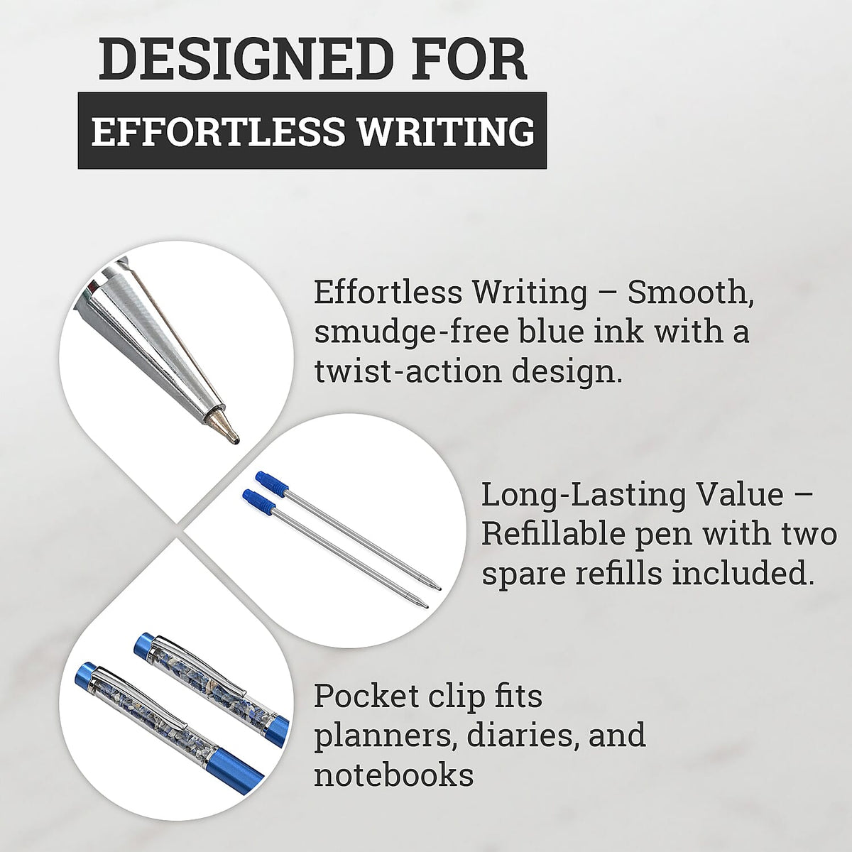 LIVMORE Luxury Set of 2 Sodalite Filled Pens With Refills and 2 Sodalite Filled Key Chains- Charms 8256411 4