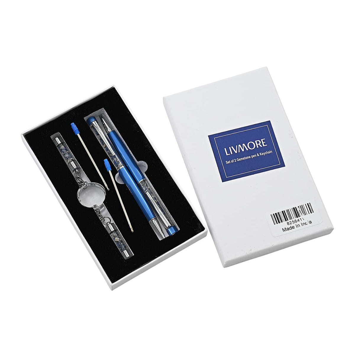 LIVMORE Luxury Set of 2 Sodalite Filled Pens With Refills and 2 Sodalite Filled Key Chains- Charms 8256411 7