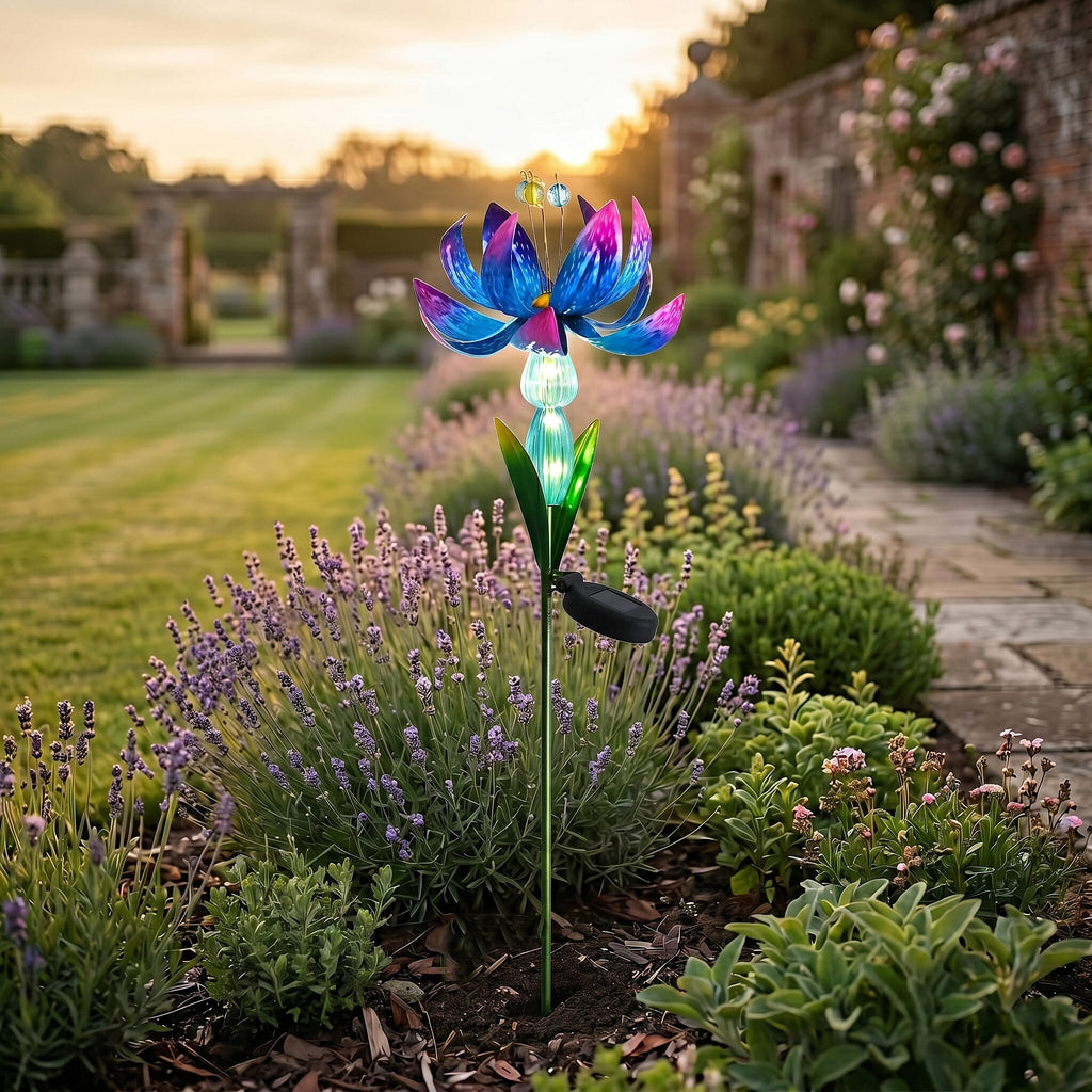 LIVMORE Solar Lotus Flower Garden Stake (96cm) - Blue