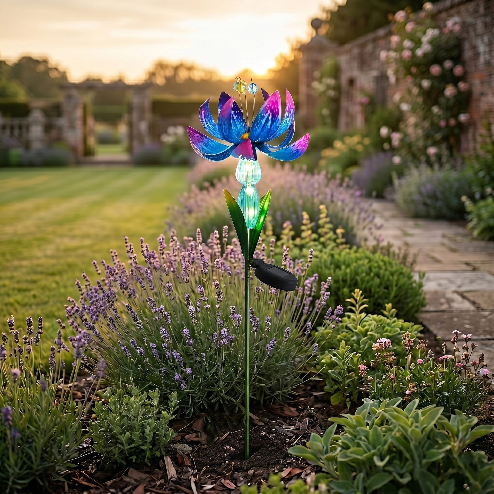 LIVMORE Solar Lotus Flower Garden Stake (96cm) - Blue 8412756 1