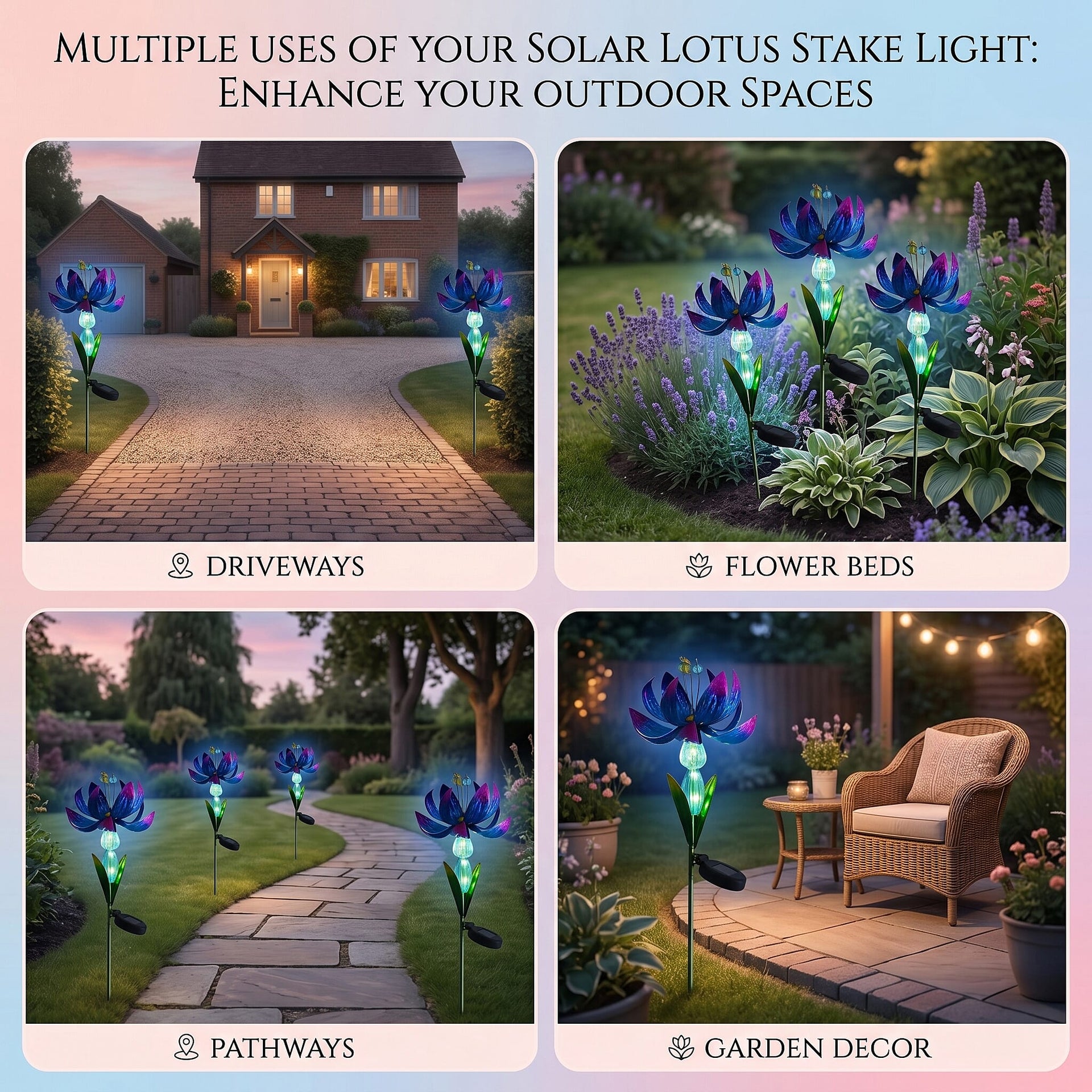 LIVMORE Solar Lotus Flower Garden Stake (96cm) - Blue 8412756 4