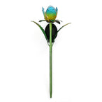 LIVMORE Solar Glass Flower Garden Stake (37cm) - Blue & Green