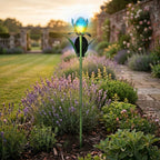 LIVMORE Solar Glass Flower Garden Stake (37cm) - Blue & Green
