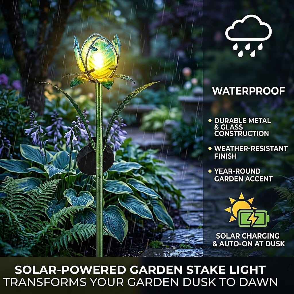 LIVMORE Solar Glass Flower Garden Stake (37cm) - Blue &amp; Green V32515142 3