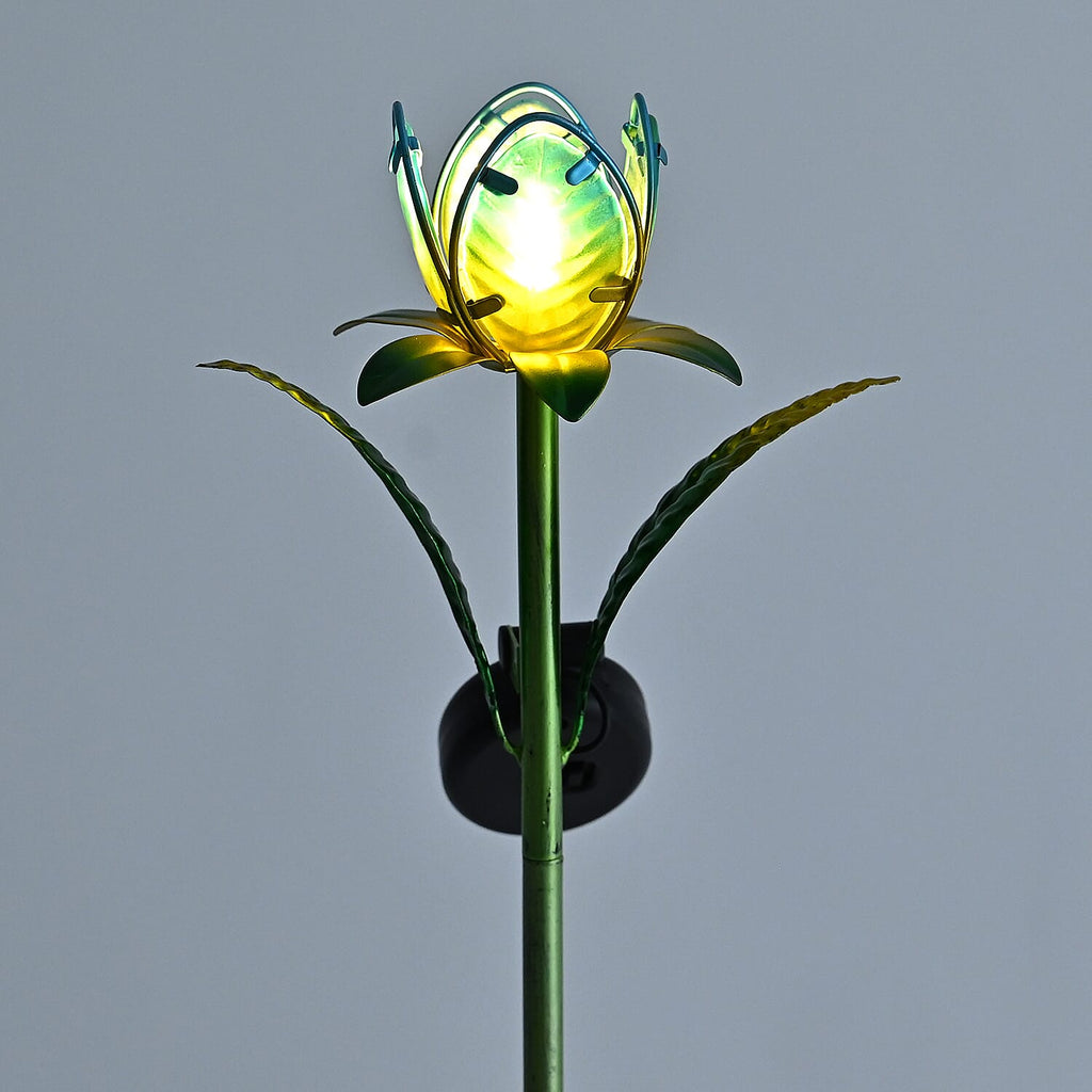 LIVMORE Solar Glass Flower Garden Stake (37cm) - Blue & Green