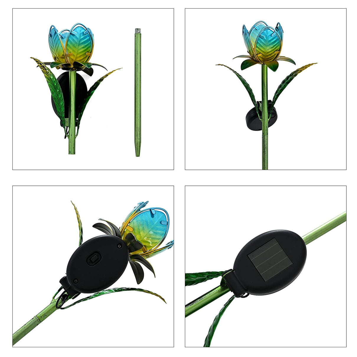 LIVMORE Solar Glass Flower Garden Stake (37cm) - Blue &amp; Green V32515142 7