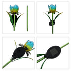 LIVMORE Solar Glass Flower Garden Stake (37cm) - Blue & Green