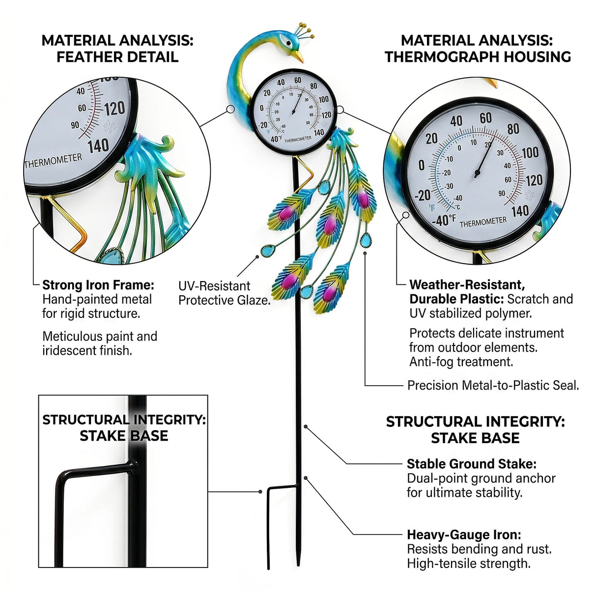 Garden Peacock Thermometer Stake (108cm) - Peacock 8412839 3