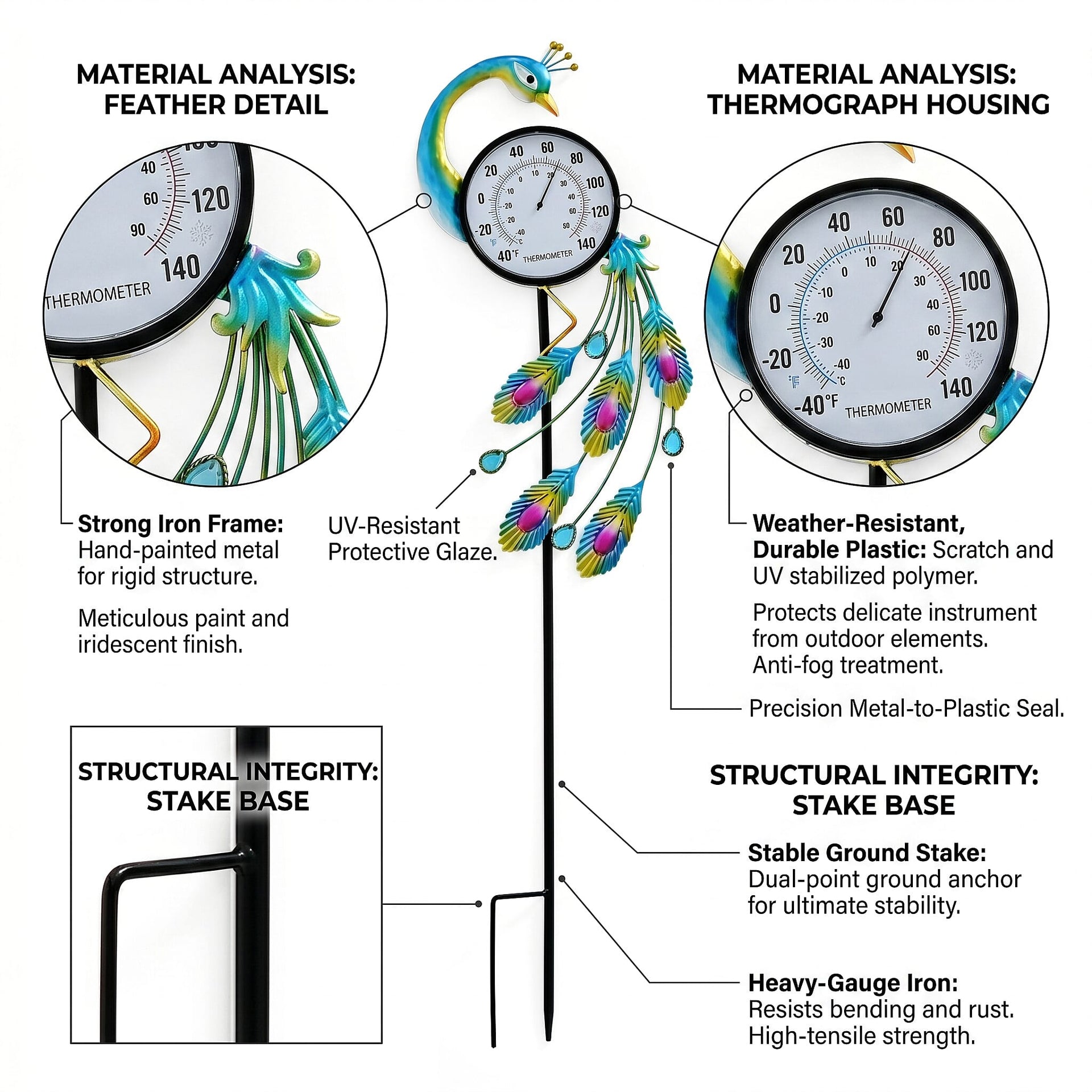 Garden Peacock Thermometer Stake (108cm) - Peacock 8412839 3