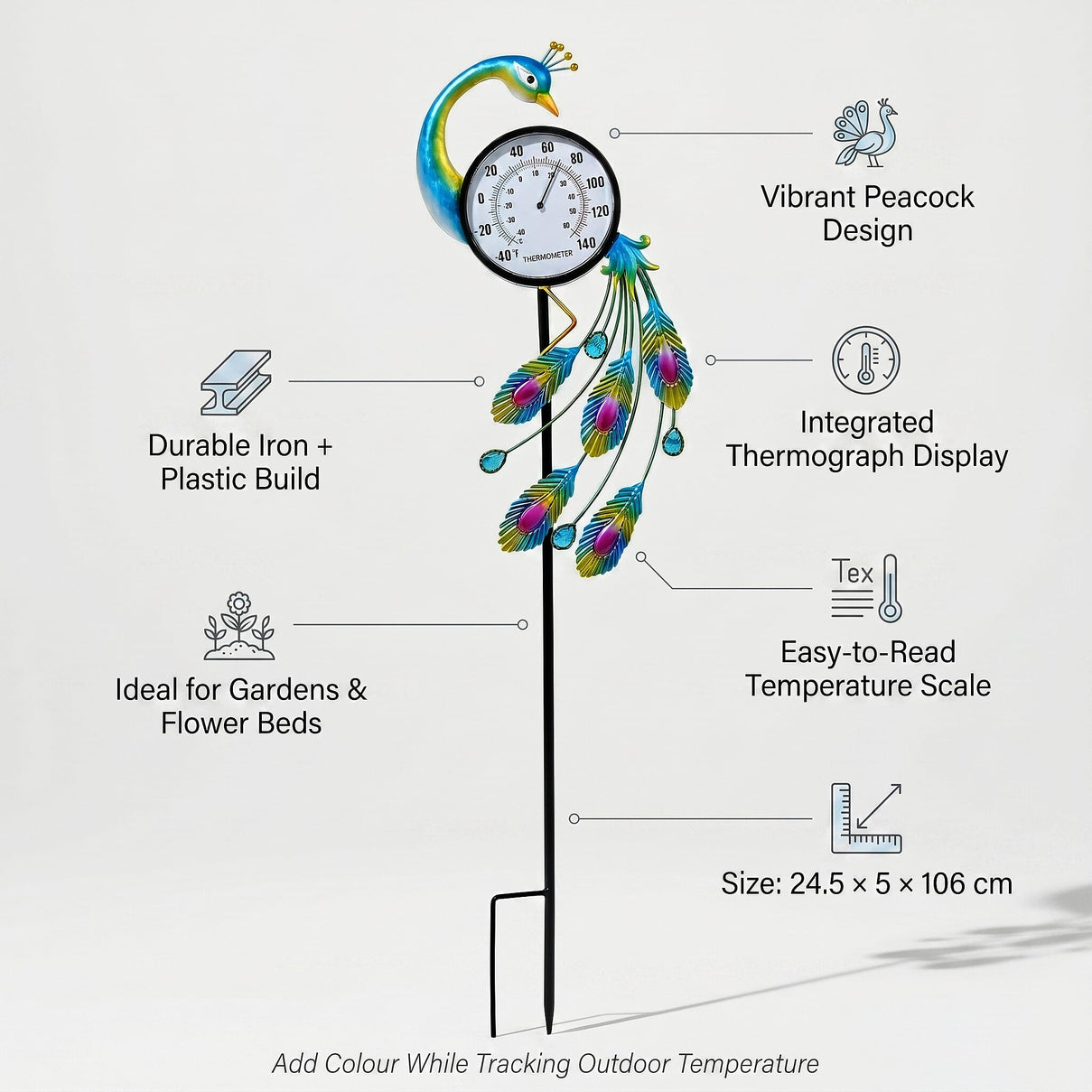 Garden Peacock Thermometer Stake (108cm) - Peacock 8412839 5