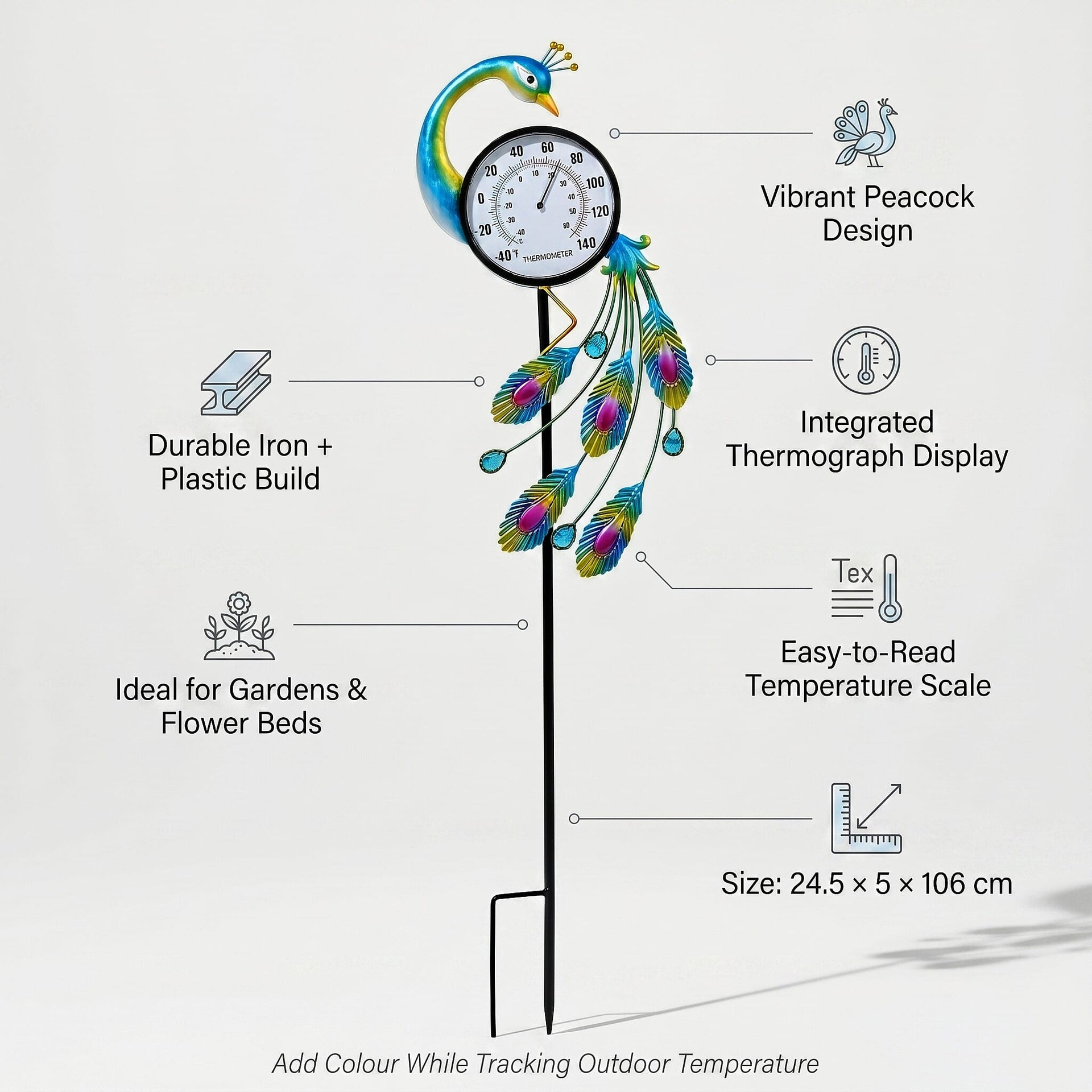 Garden Peacock Thermometer Stake (108cm) - Peacock 8412839 5