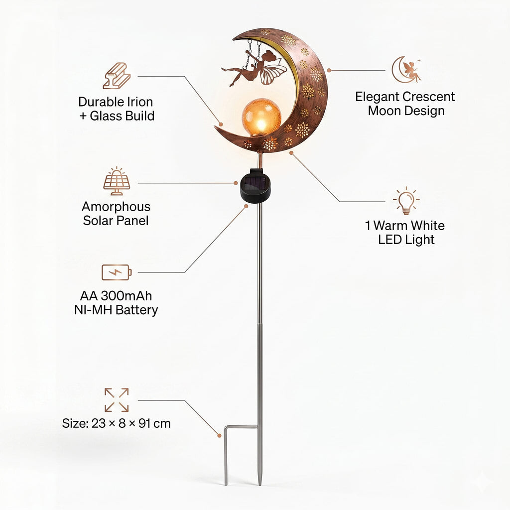 LIVMORE Solar Moon Garden Stake (91cm) - Copper