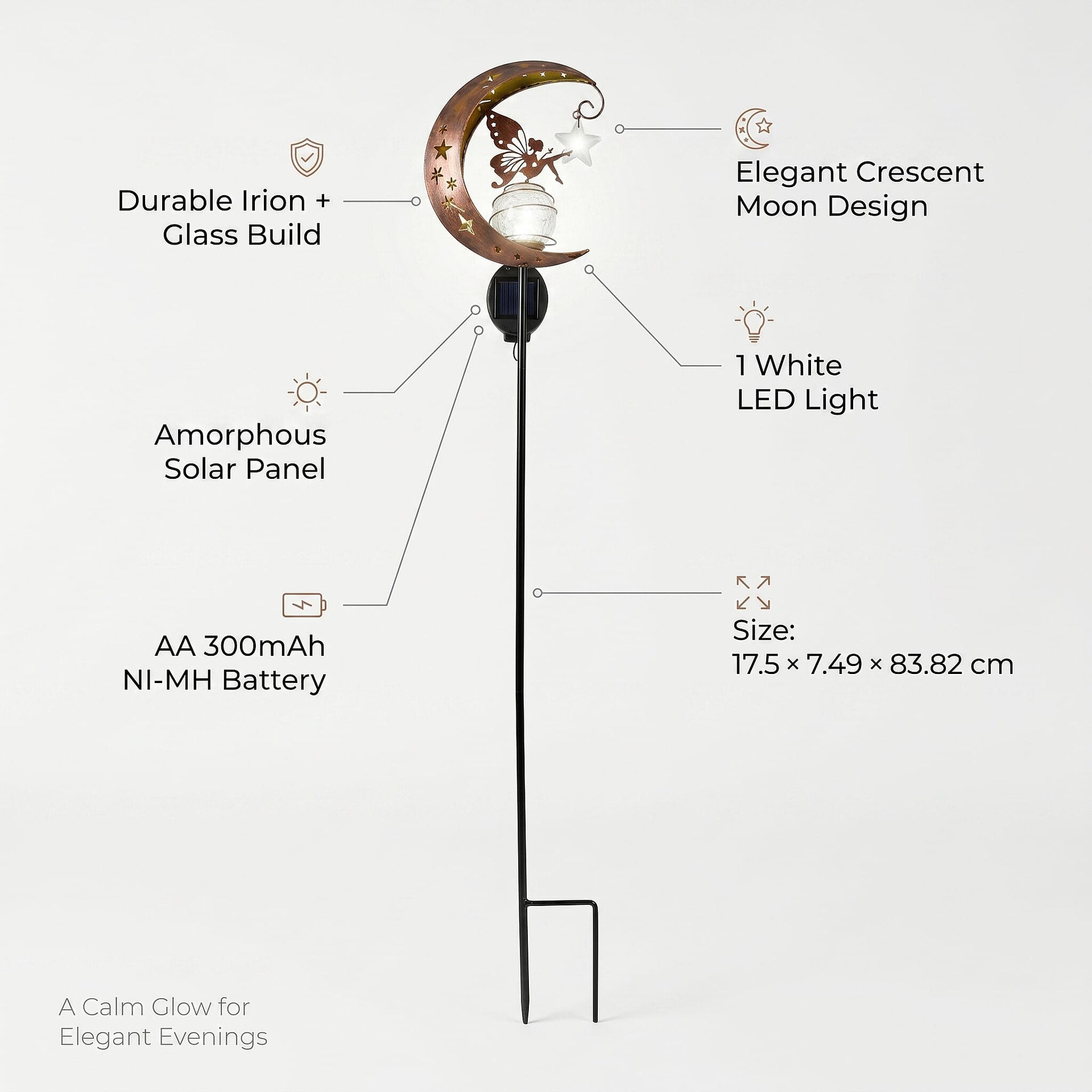 LIVMORE Solar Moon Garden Stake (83cm) - Copper V32490569 5