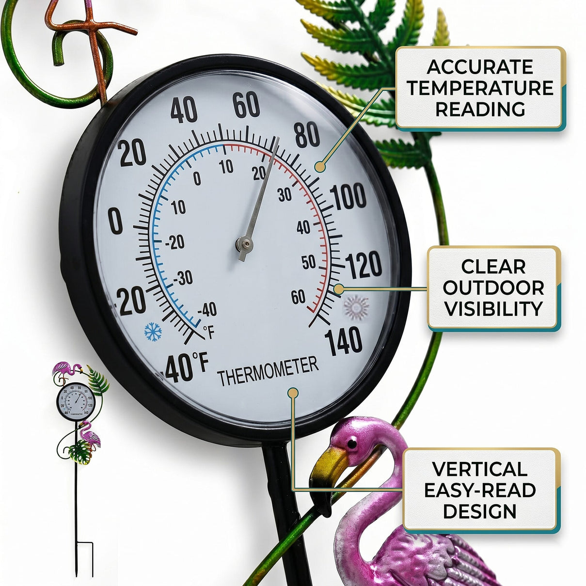 Garden Flamingo Thermometer Stake (108cm) - Flamingo V32513740 3