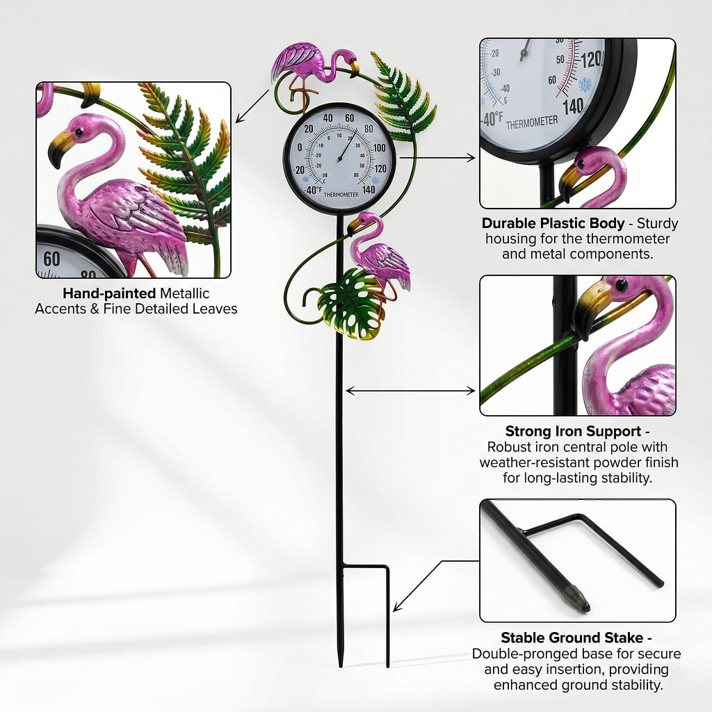 Garden Flamingo Thermometer Stake (108cm) - Flamingo
