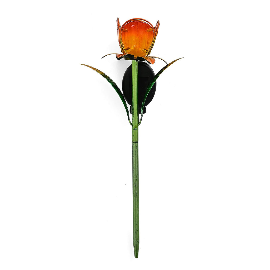 LIVMORE Solar Glass Flower Garden Stake (37cm) - Orange & Green