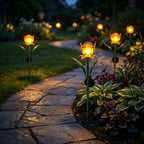LIVMORE Solar Glass Flower Garden Stake (37cm) - Orange & Green