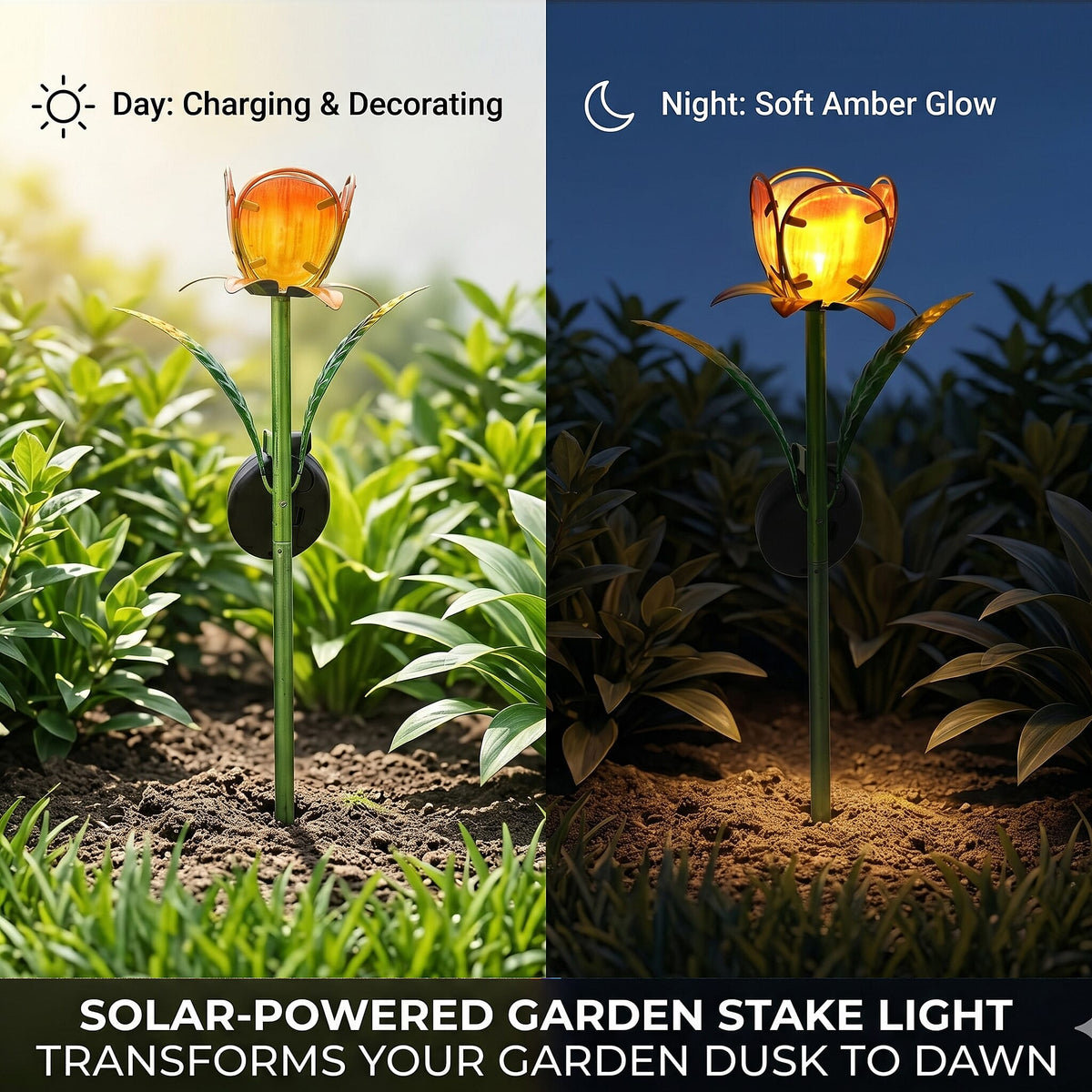 LIVMORE Solar Glass Flower Garden Stake (37cm) - Orange &amp; Green V32515516 3