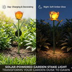 LIVMORE Solar Glass Flower Garden Stake (37cm) - Orange & Green