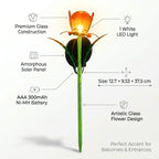 LIVMORE Solar Glass Flower Garden Stake (37cm) - Orange & Green