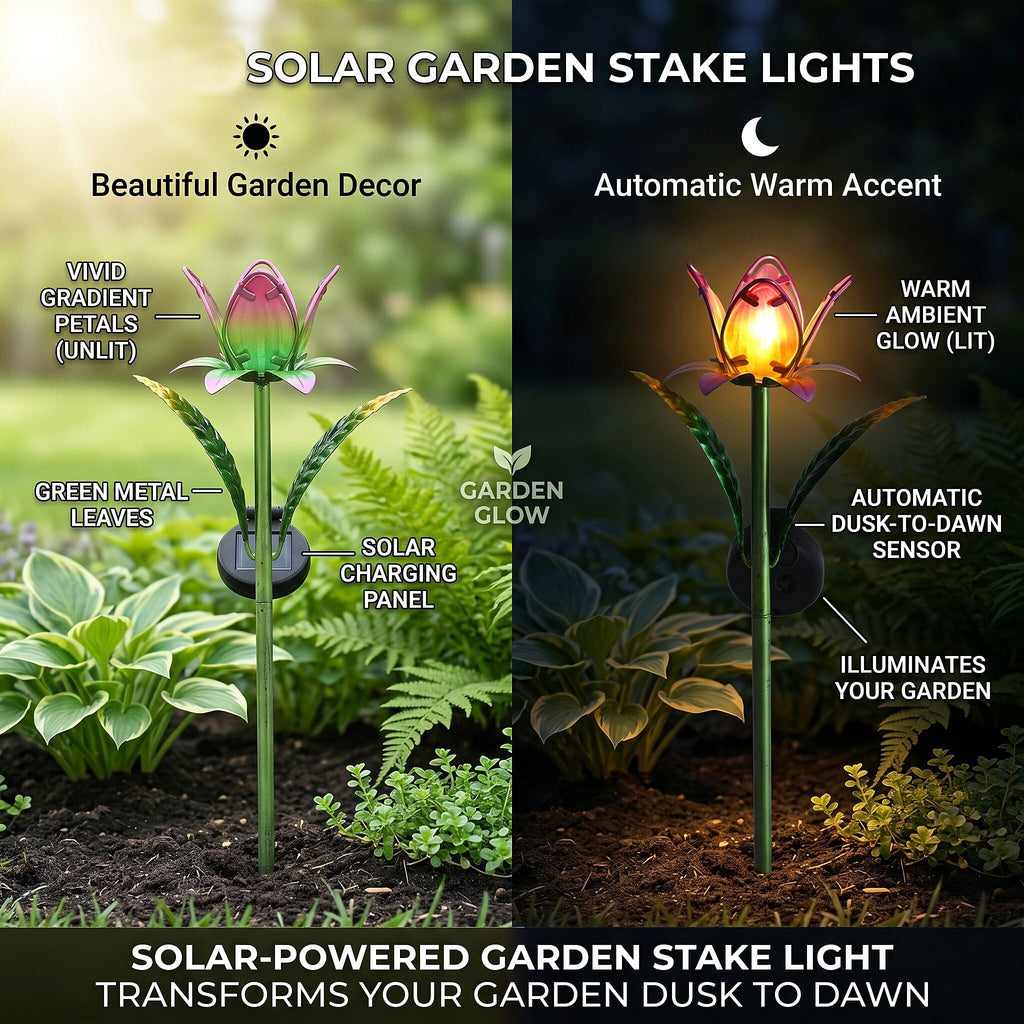 LIVMORE Solar Glass Flower Garden Stake (37cm) - Pink & Green