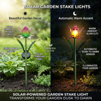 LIVMORE Solar Glass Flower Garden Stake (37cm) - Pink & Green
