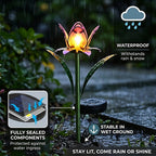 LIVMORE Solar Glass Flower Garden Stake (37cm) - Pink & Green