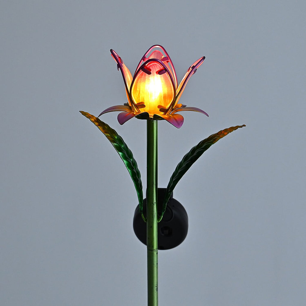 LIVMORE Solar Glass Flower Garden Stake (37cm) - Pink & Green