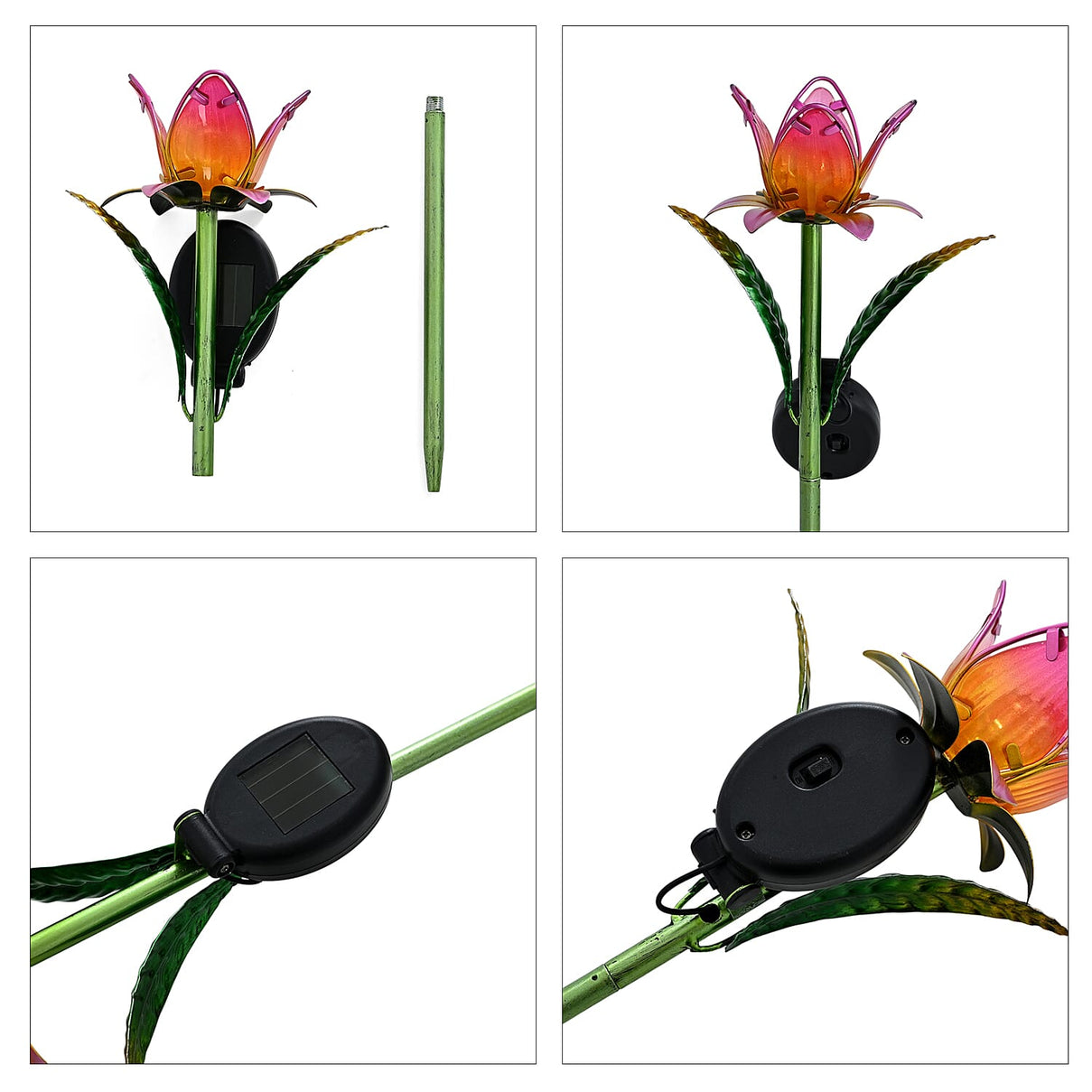 LIVMORE Solar Glass Flower Garden Stake (37cm) - Pink &amp; Green V32515508 7