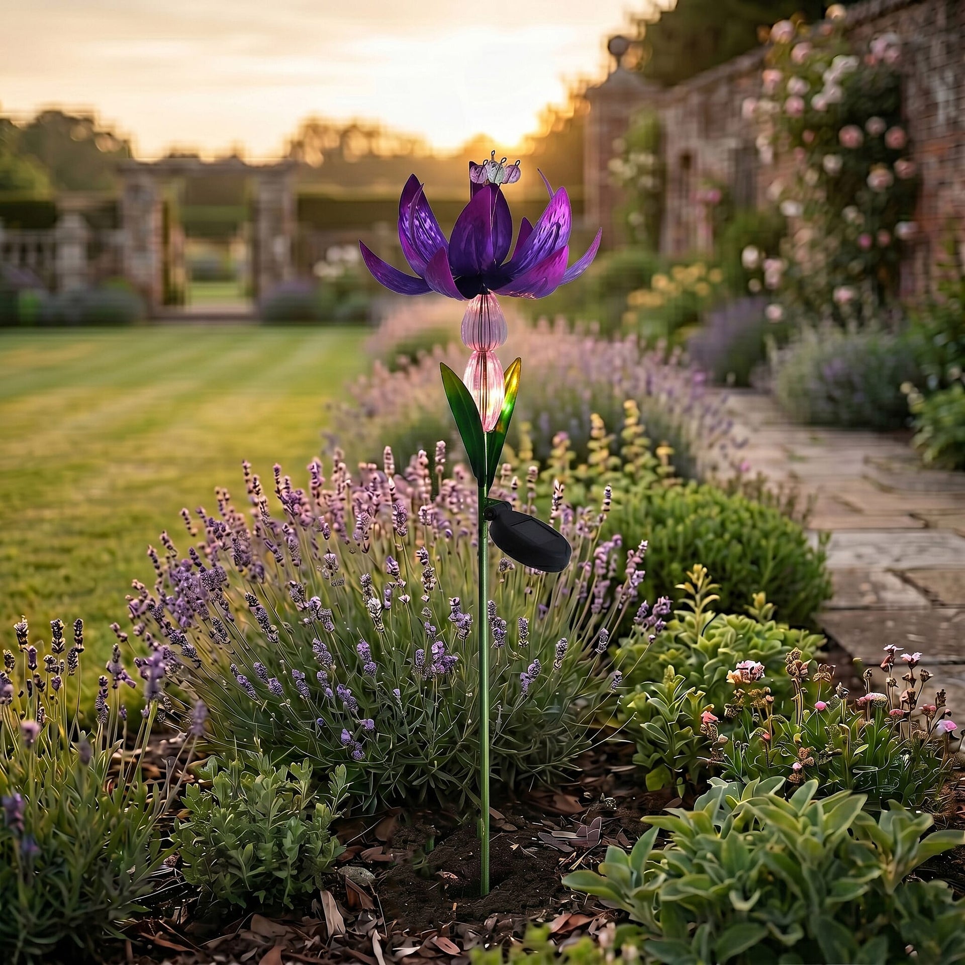 LIVMORE Solar Lotus Flower Garden Stake (96cm) - Purple V32520569 1