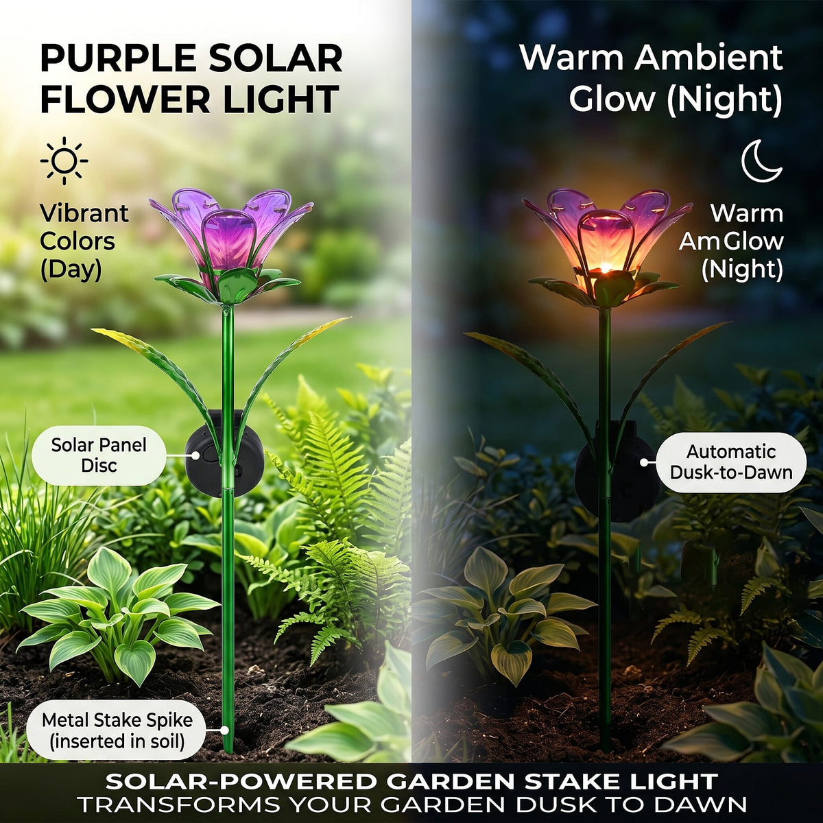 LIVMORE Solar Glass Flower Garden Stake (38cm) - Purple &amp; Green V32514609 3