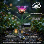 LIVMORE Solar Glass Flower Garden Stake (38cm) - Purple & Green