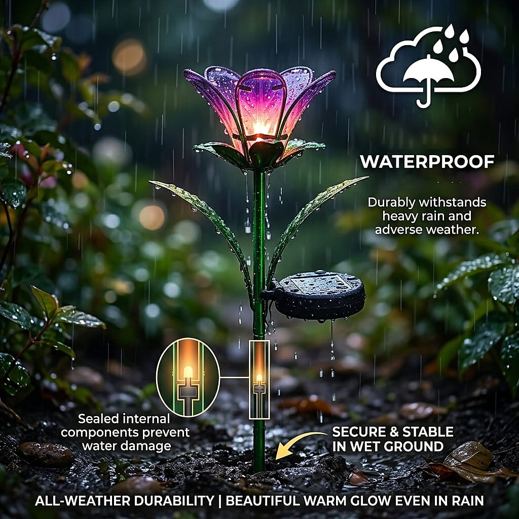 LIVMORE Solar Glass Flower Garden Stake (38cm) - Purple &amp; Green V32514609 4