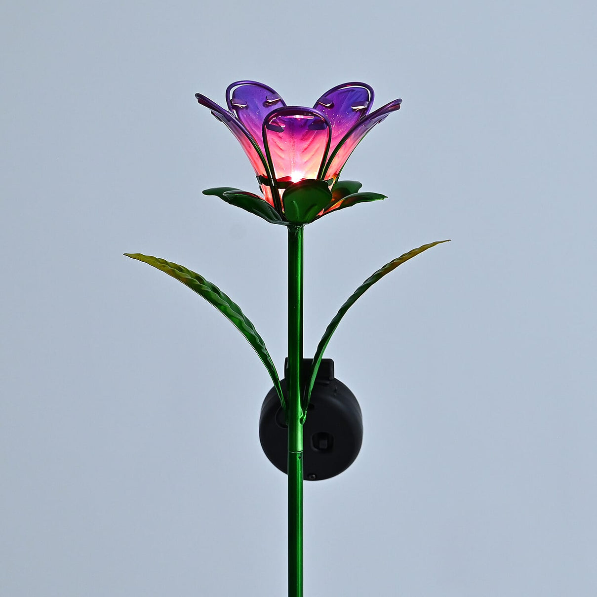 LIVMORE Solar Glass Flower Garden Stake (38cm) - Purple &amp; Green V32514609 6