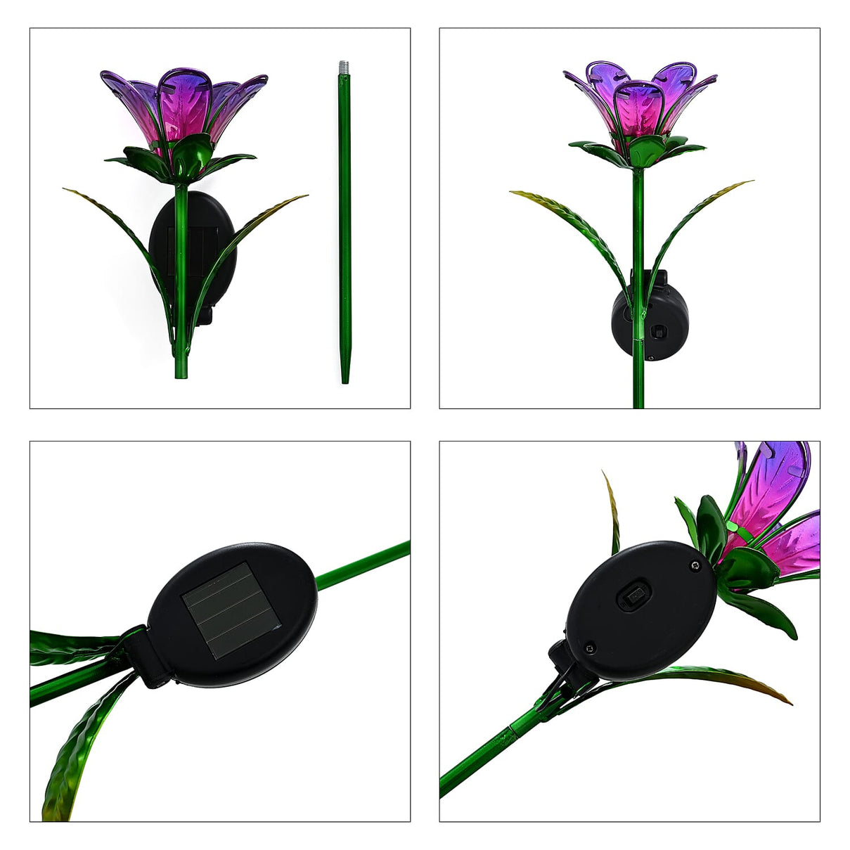 LIVMORE Solar Glass Flower Garden Stake (38cm) - Purple &amp; Green V32514609 7