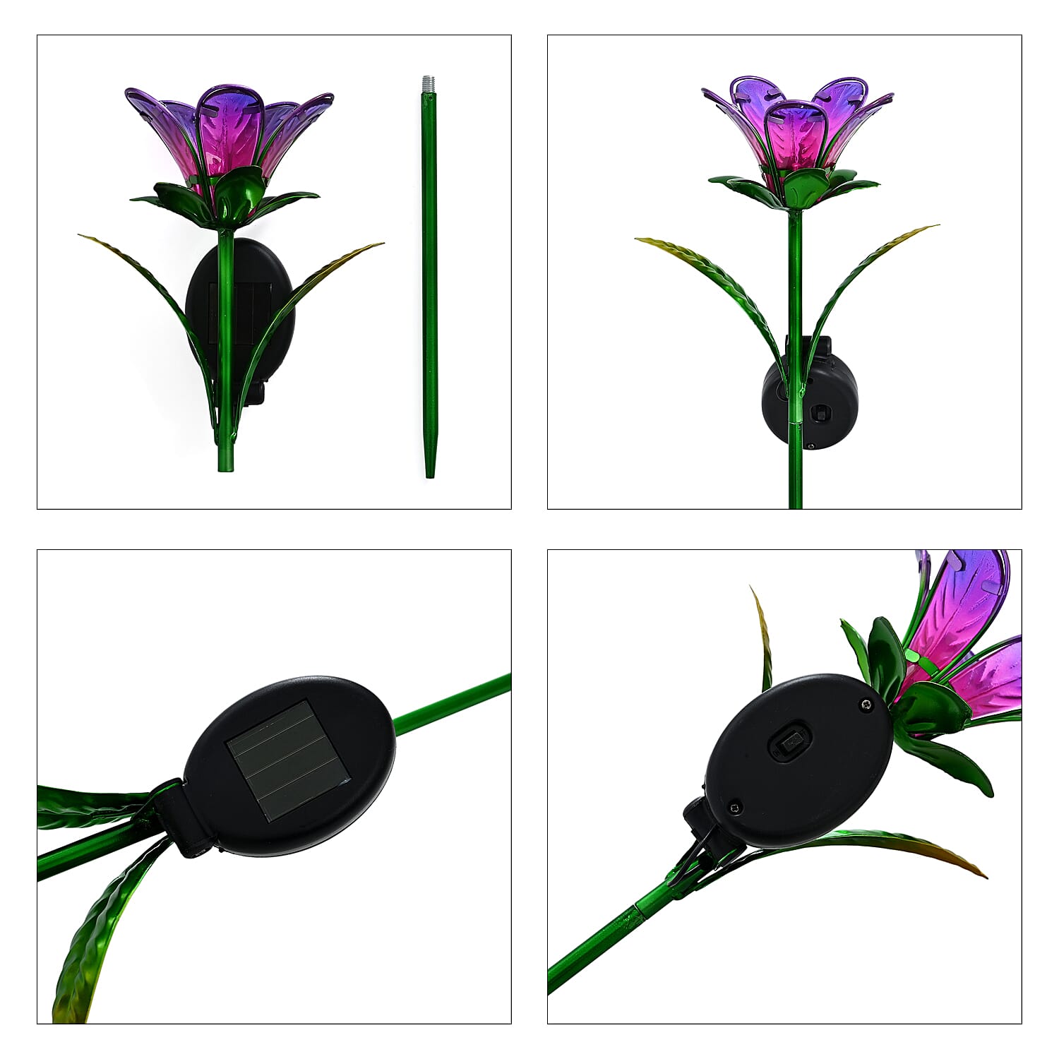 LIVMORE Solar Glass Flower Garden Stake (38cm) - Purple &amp; Green V32514609 7